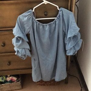 Zara chambray off the shoulder dress
